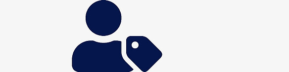 Piktogramm einer Person mit einem Etikett, das auf Verwaltung oder Zuweisung von Nutzergruppen hinweist.